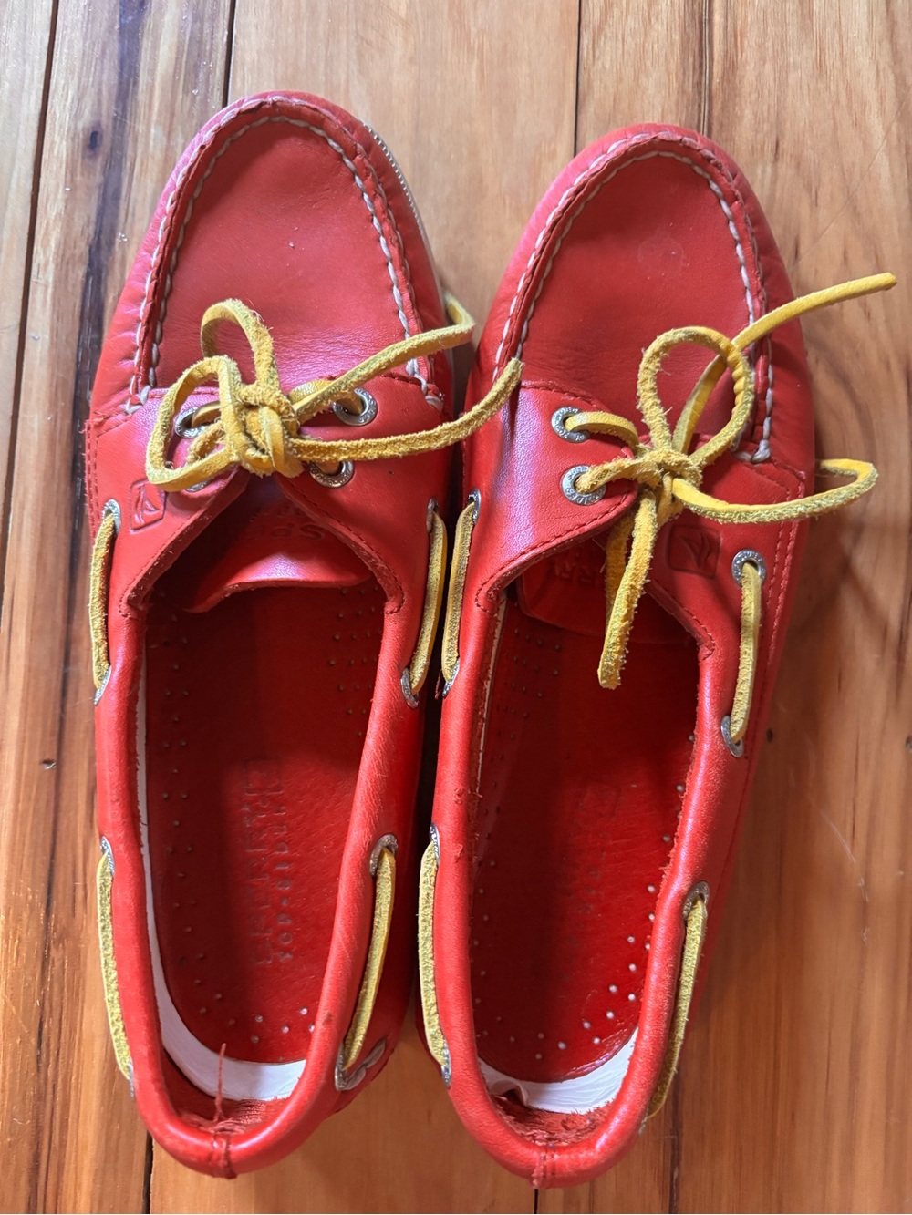Red Boat  Sperry Shoes with Yellow Laces